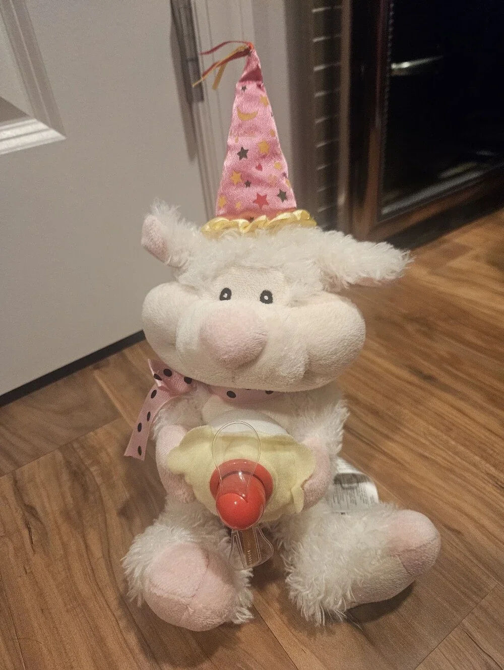 Plush Party Lamb with Pink Party Hat and Bow